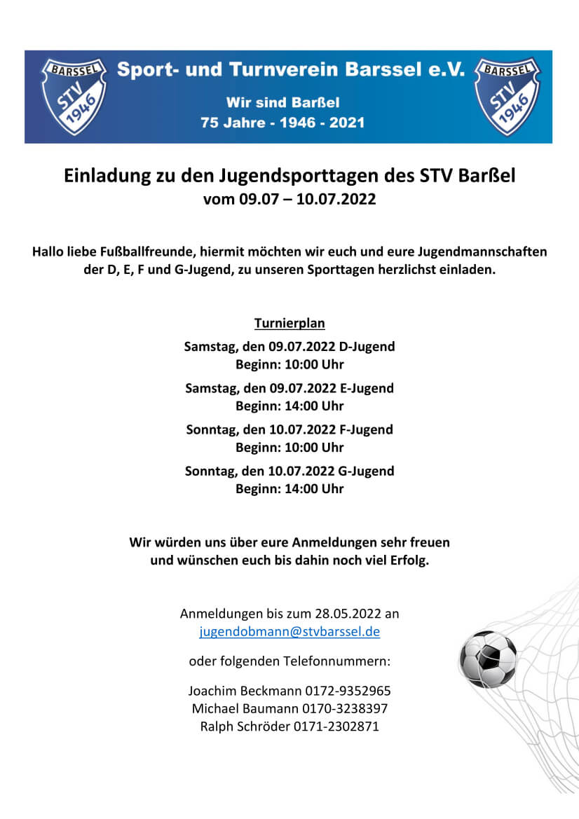 Das Einladungsschreiben Jugendsporttage STV Barßel 9. und 10. Juli 2022