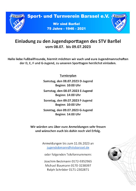 Das Einladungsschreiben Jugendsporttage STV Barßel 8. und 9. Juli 2023