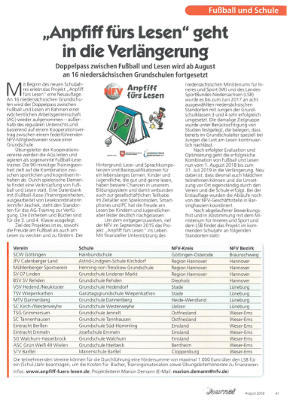 NFV Journal 08/18 Bericht Anpfiff fürs Lesen