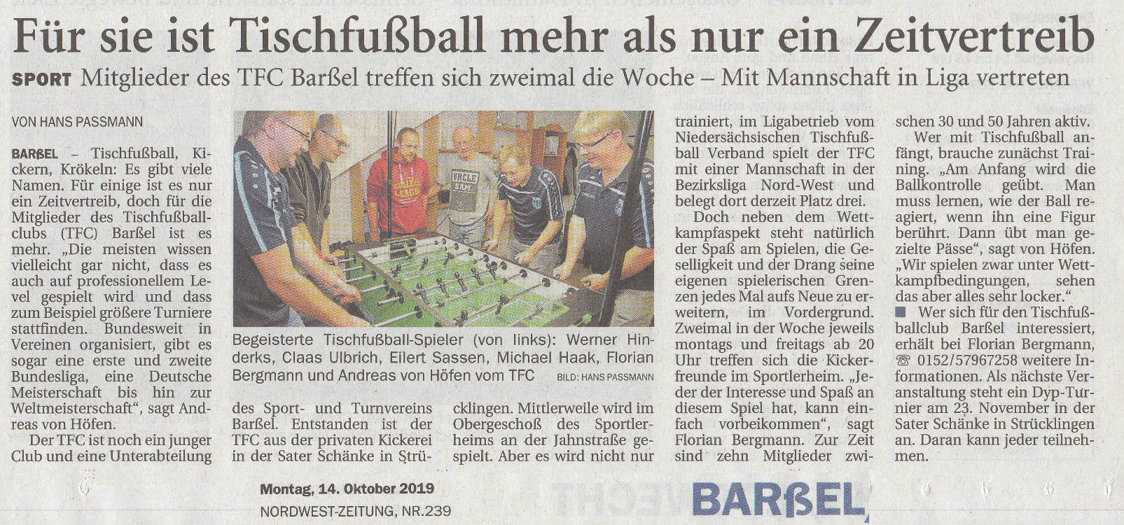 NWZ-Zeitungsbericht, TFC Barßel