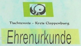 Ehrenurkunde Tischtennis-Kreisverband Cloppenburg