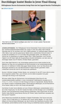 Bericht NWZ-Online/Wilhelm Berssen vom 16.11.12 Jugend-/Schüler-Tischtennisbezirksmeisterschaft.